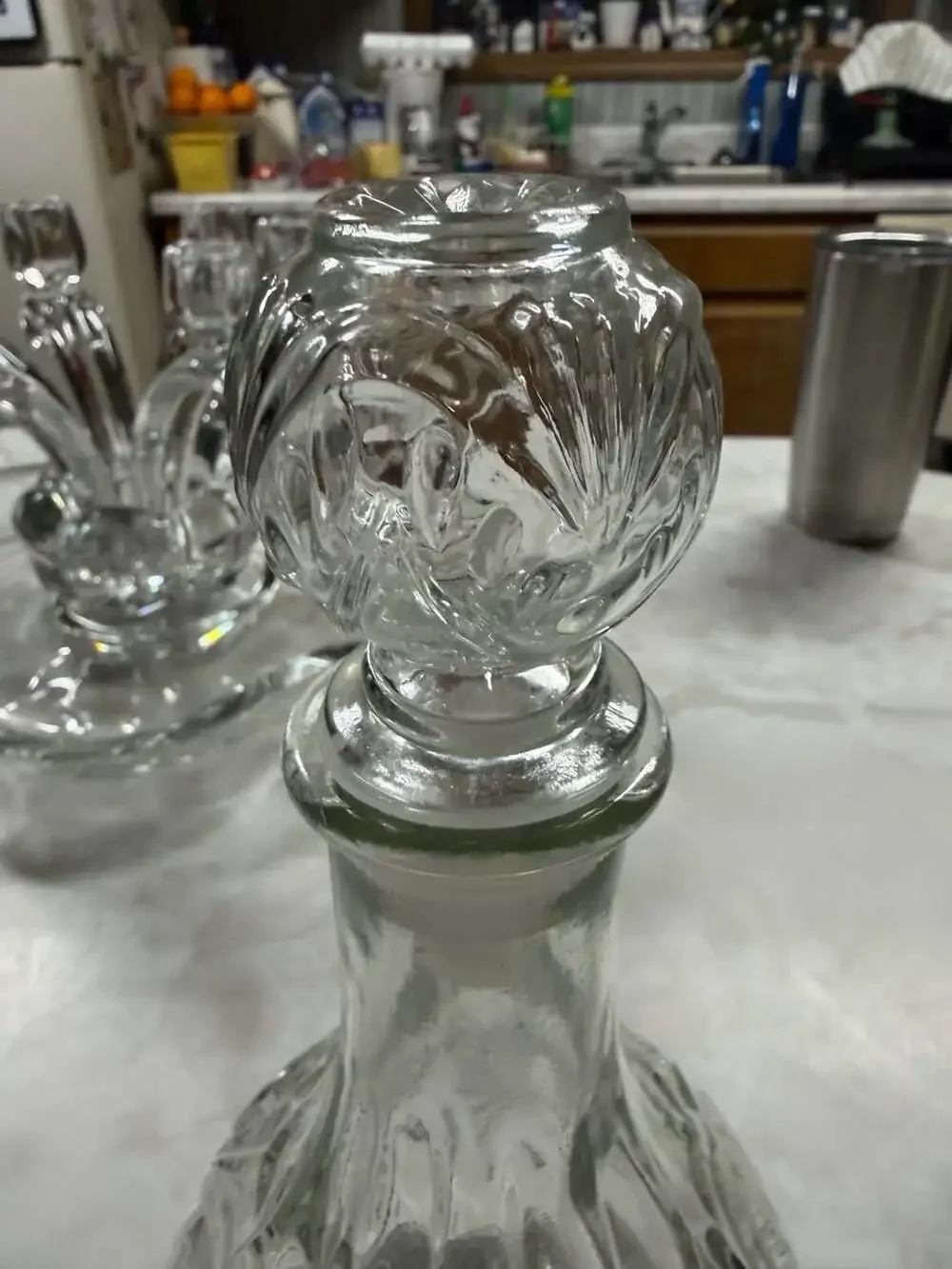 Anchor Hocking Medallion Clear Pressed Glass Decanter with Stopper
